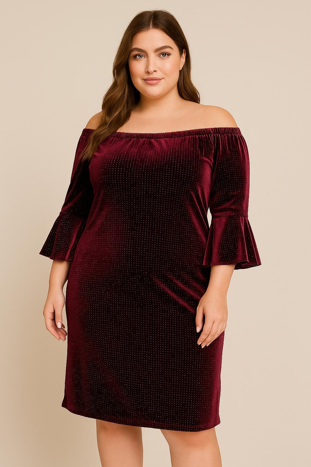 Abito Curvy in Velluto con Punti Luce