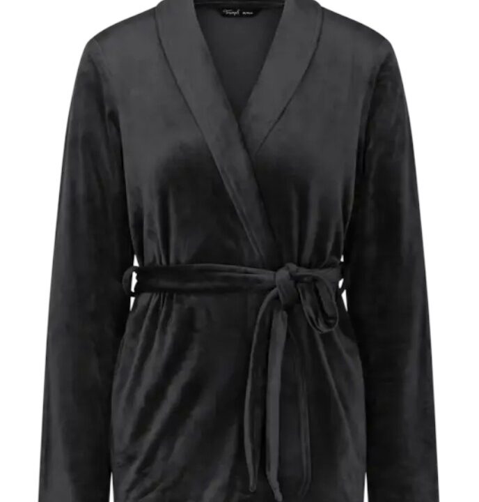 Vestaglia donna nera elegante in velour, comoda, con cintura regolabile