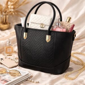 Borsa Donna Nera Elegante con Dettagli Oro