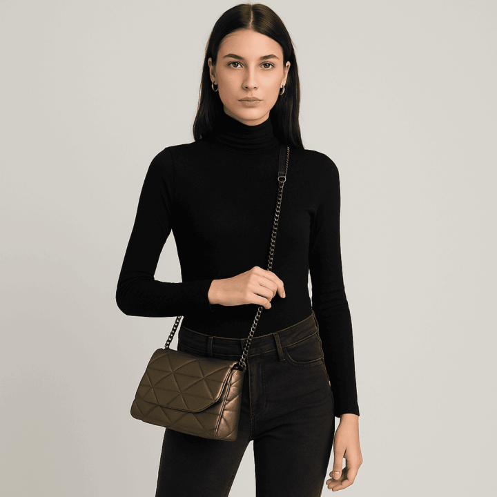 Borsa trapuntata color bronzo con catena – Chic, elegante e versatile