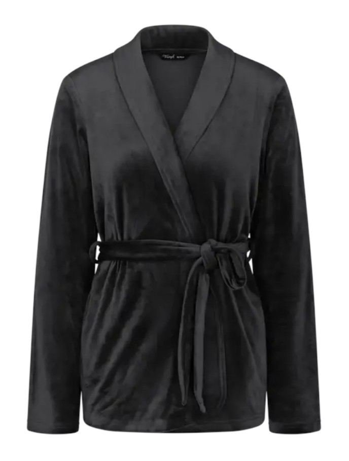 Vestaglia donna nera elegante in velour, comoda, con cintura regolabile