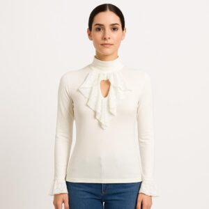 Blusa bianca con pizzo e collo alto La Strega di Biancaneve