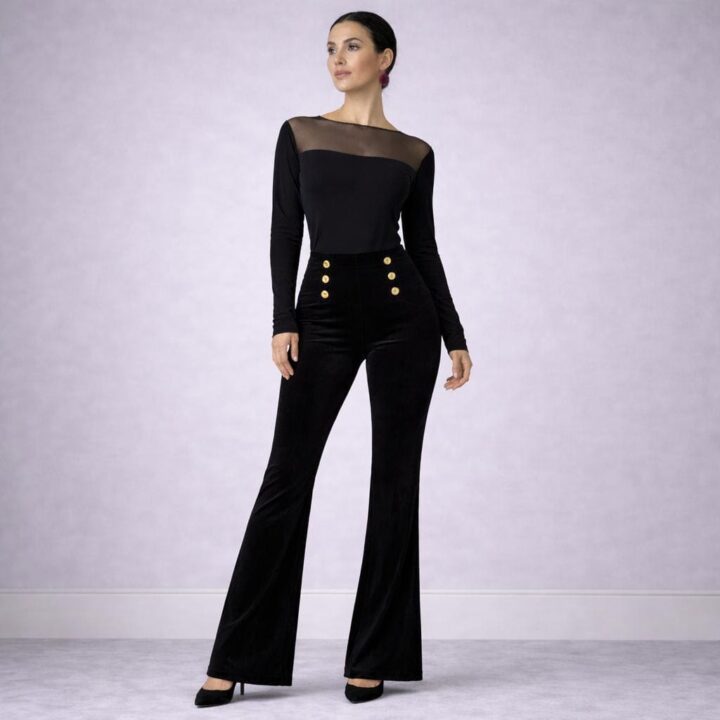 Pantalone Donna Nero Elegante a Vita Alta