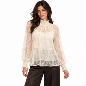Blusa donna trasparente in pizzo elasticizzato