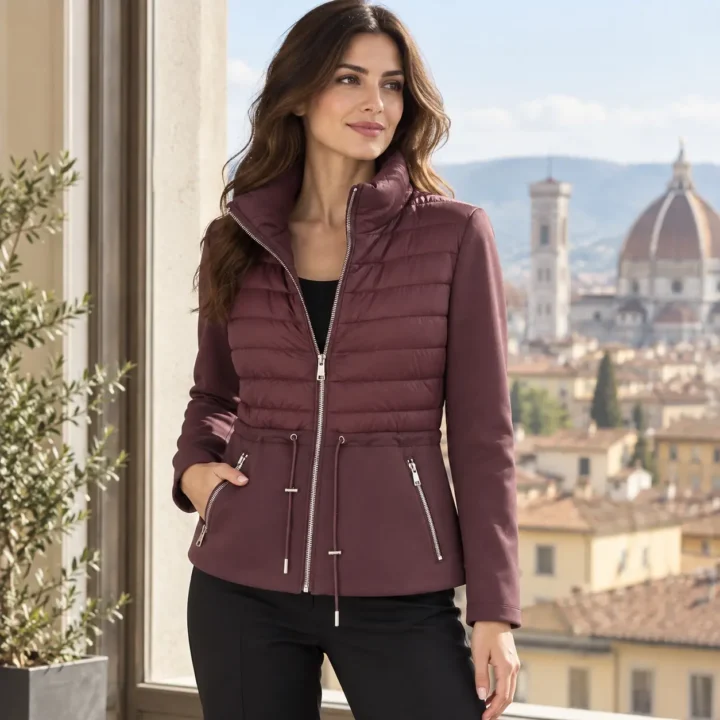 Giacca trapuntata donna aderente con coulisse