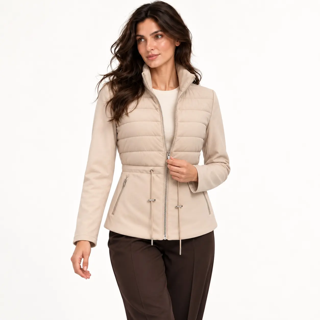giacca-trapuntata-donna-panna-indossata