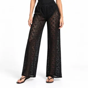 Pantaloni palazzo donna in pizzo nero