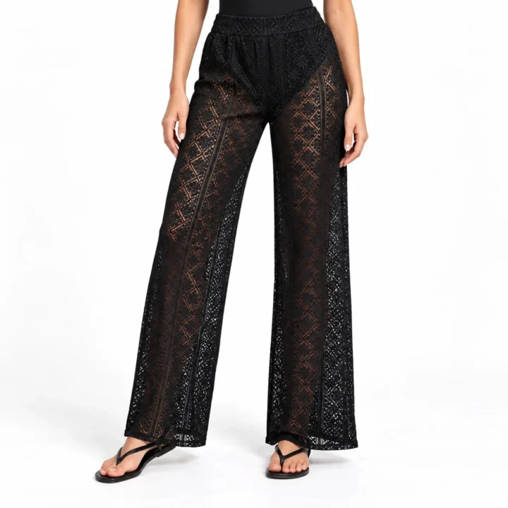 Pantaloni palazzo donna in pizzo nero