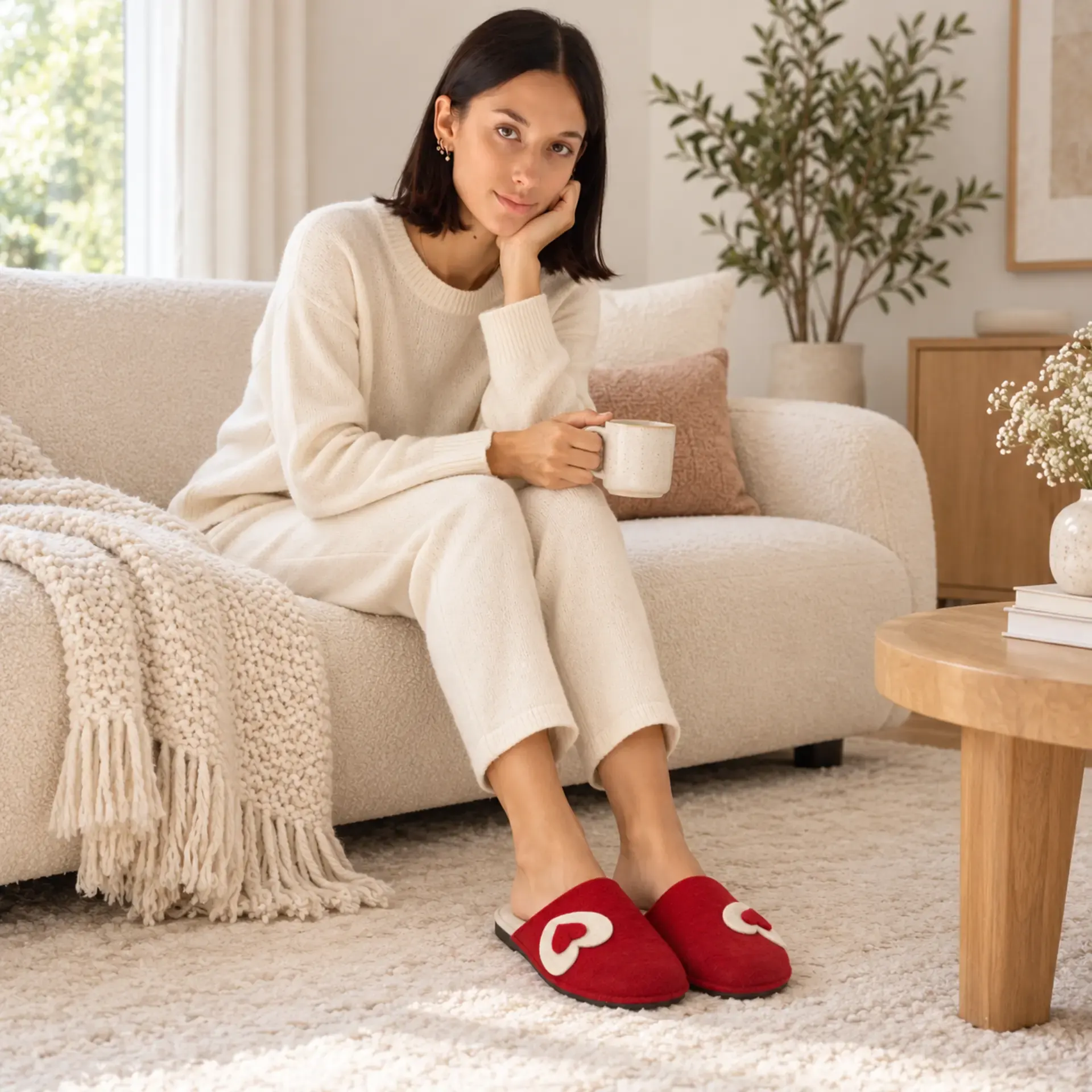 Ciabatte donna in lana con cuori rosse – vista 5