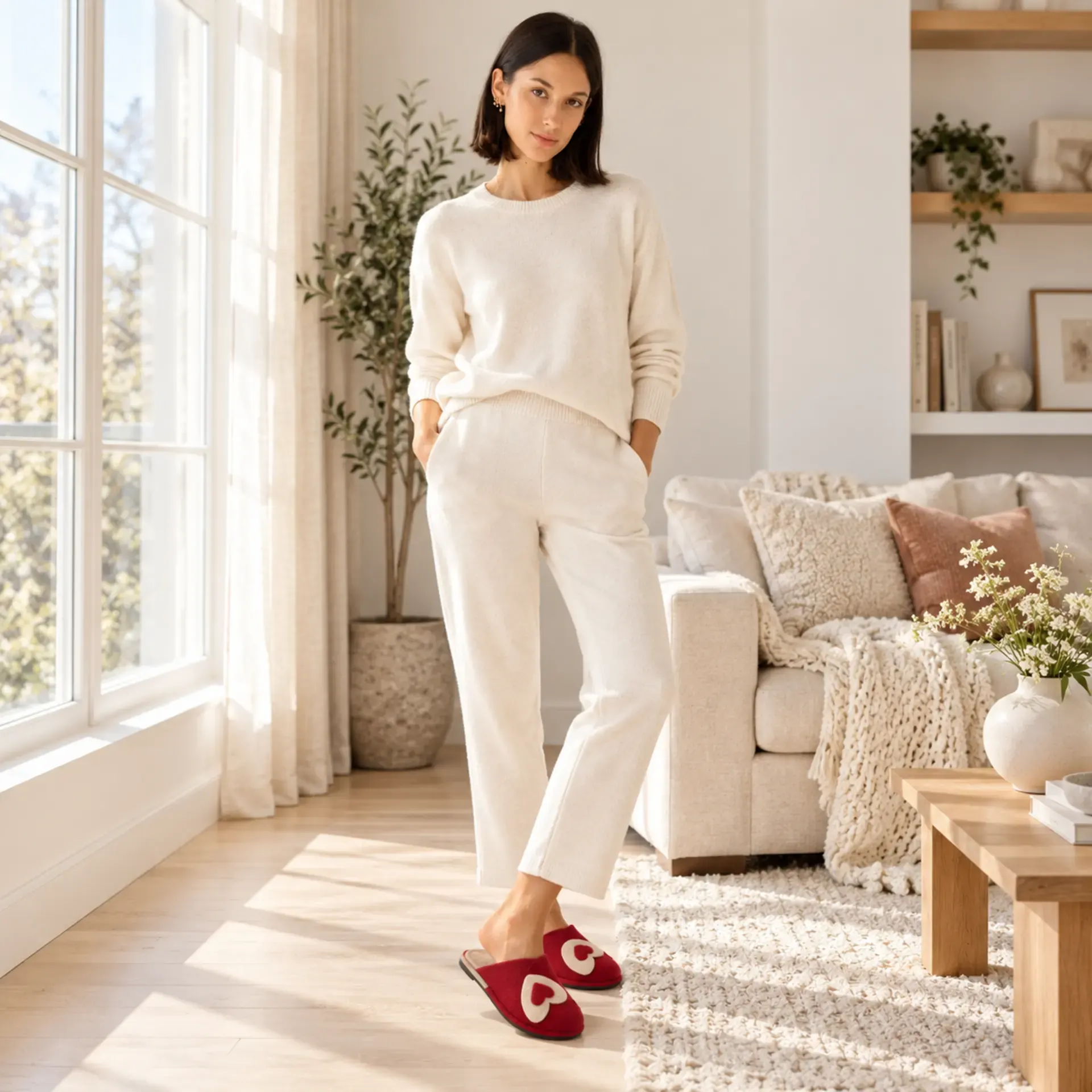 Ciabatte donna in lana con cuori rosse – vista 4
