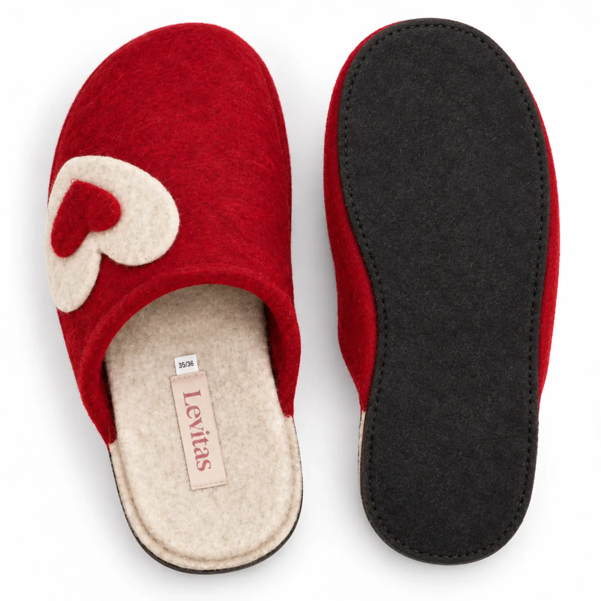 Ciabatte donna in lana con cuori rosse – vista 3
