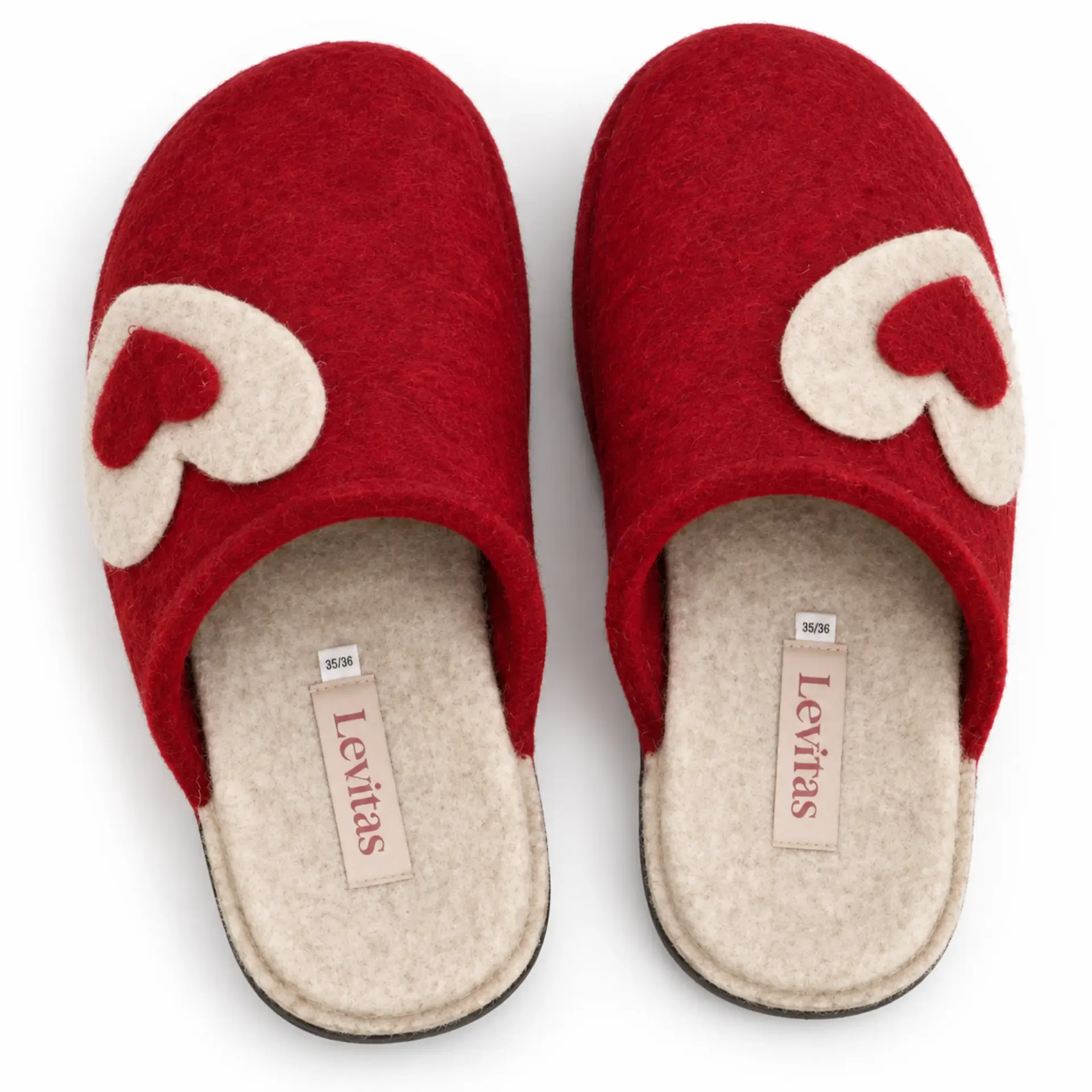 Ciabatte donna in lana con cuori rosse – vista 2