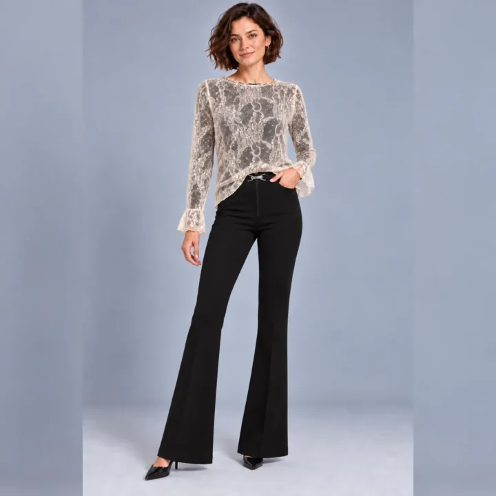 Pantaloni neri donna a vita alta elasticizzati