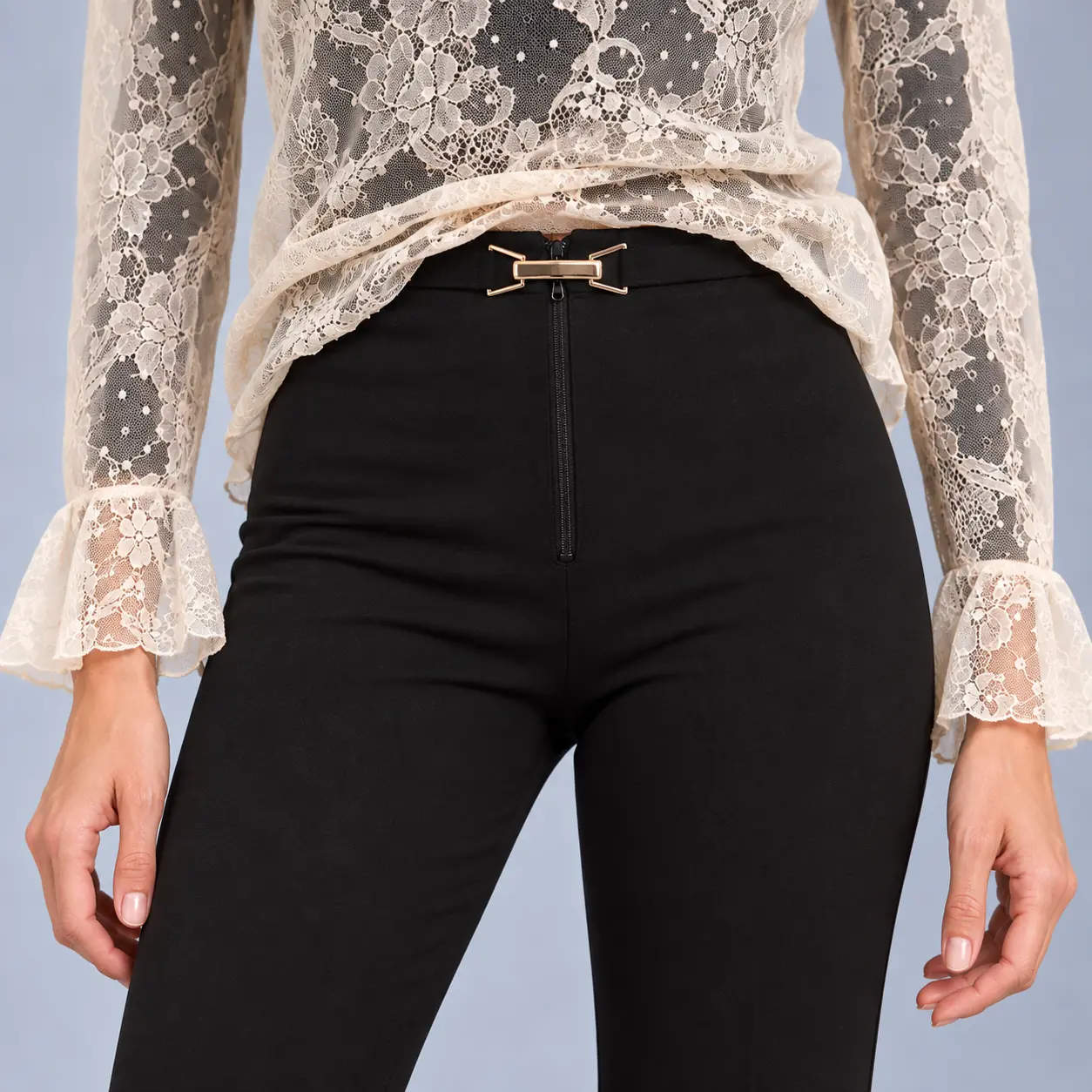 Pantaloni neri donna a vita alta elasticizzati - immagine 2
