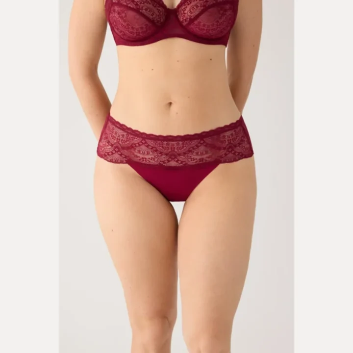 Slip donna in pizzo e microfibra nero e bordeaux